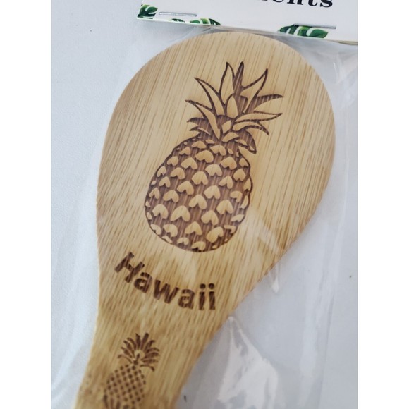 New Aloha Elements 8 Inch Bamboo Rice Paddle Hawaii Pineapple Carved - Picture 4 of 5